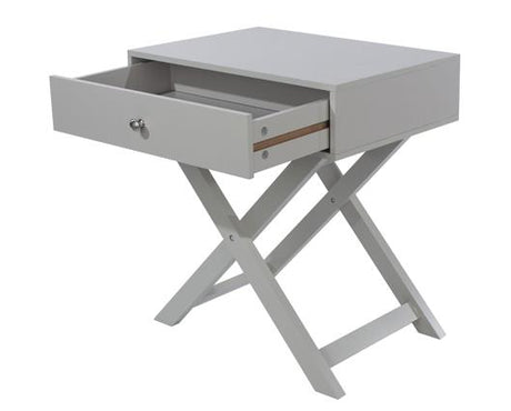 Cross Leg 1 Drawer Bedside Cabinet-Light Grey