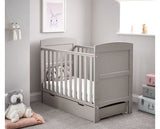 Grace Mini Cot Bed, Under Drawer + Fibre Mattress - Warm Grey