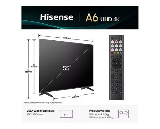 HISENSE A6Q 55" LED 4K HDR Smart TV with Freely - 55A6QTUK