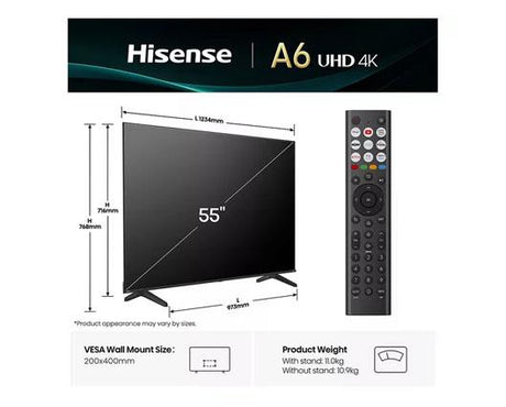HISENSE A6Q 55" LED 4K HDR Smart TV with Freely - 55A6QTUK