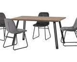 QUEBEC STRAIGHT & LUKAS DINING SET (X4 CHAIRS) - MEDIUM OAK EFFECT/GREY VELVET