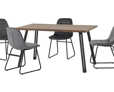 QUEBEC STRAIGHT & LUKAS DINING SET (X4 CHAIRS) - MEDIUM OAK EFFECT/GREY VELVET