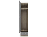NEVADA 1 DOOR 1 DRAWER WARDROBE - GREY GLOSS/LIGHT OAK EFFECT VENEER