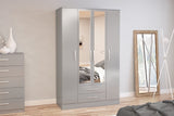 Larz 4 Door 2 Drawer Wardrobe With Mirror-Grey