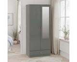 DENVER 2 DOOR 1 DRAWER MIRRORED WARDROBE - GREY GLOSS
