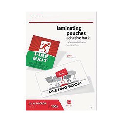 5 Star Adhesive Back Laminating Pouches Glossy 2x75 150 Micron A4 (Pack of 100)