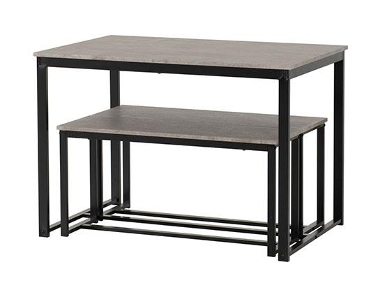 LINCOLN 1+2 DINING BENCH SET - STONE EFFECT/BLACK
