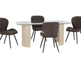 MODENA & QUEBEC DINING SET (X4 CHAIRS) - CREAM/BROWN FAUX LEATHER