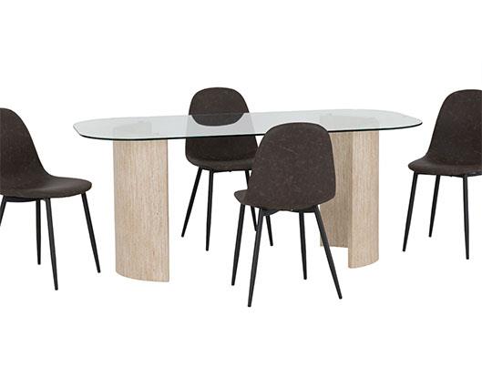 MODENA & ATHENS DINING SET (X4 CHAIRS) - CREAM/BROWN FAUX LEATHER