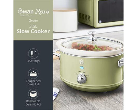 Swan 3.5L Slow Cooker Retro Green
