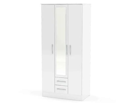 Larz 3 Door 2 Drawer Wardrobe With Mirror-White