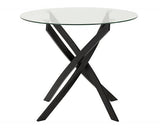 SHELDON ROUND GLASS TOP DINING SET (X4 CHAIRS) - CLEAR GLASS/IVORY BOUCLE FABRIC