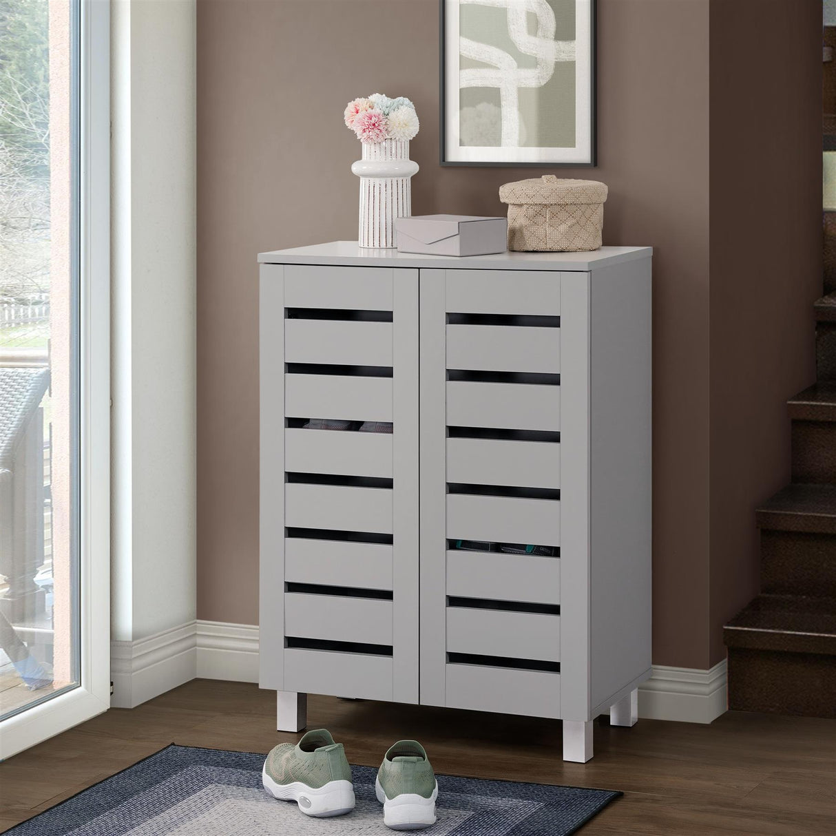 Euston 2 Door Shoe Cabinet - Light Grey