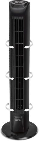 Igenix 30" Tower Fan with 7 Hour Timer and Remote Control - Black