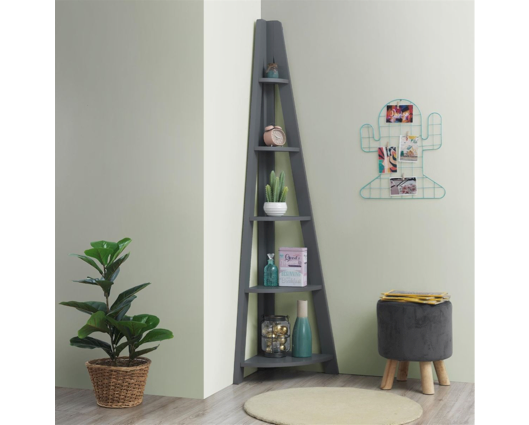 Corner Ladder Bookcase-Dark Grey