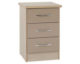 Neptune 3 Drawer Bedside Chest - Oyster Gloss/Light Oak Effect Veneer