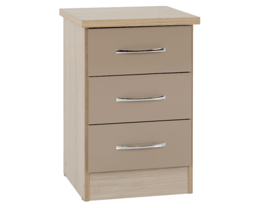 Neptune 3 Drawer Bedside Chest - Oyster Gloss/Light Oak Effect Veneer
