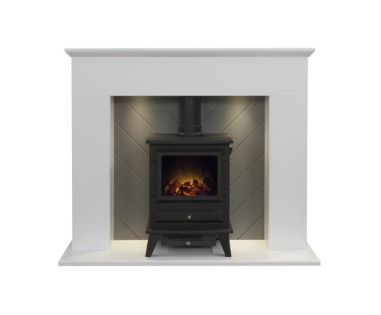 Colin in White & Grey with Lights plus Hudson Stove