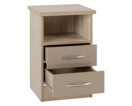 Neptune 2 Drawer Bedside - Oyster Gloss/Light Oak Effect Veneer