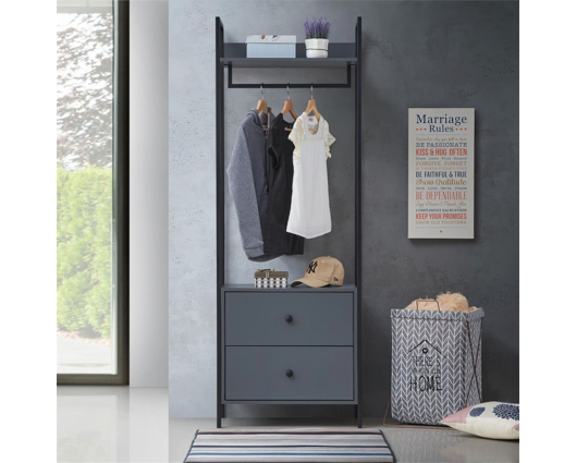 Zulu 3 Piece Bedroom Furniture Set Open Wardrobes-Dark Grey