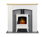 Hugo Fireplace Suite 39inch - White/Grey With Electric Stove - White Enamel