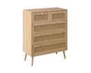 Catalina 5 Drawer Rattan Chest- Oak