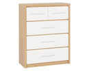 Santos 3+2 Drawer Chest - White High Gloss/Light Oak Effect Veneer
