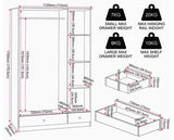 DENVER 3 DOOR 2 DRAWER MIRRORED WARDROBE - GREY GLOSS