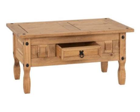 Corona 1 Drawer Coffee Table - Distressed Waxed Pine