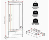 DENVER 2 DOOR 1 DRAWER MIRRORED WARDROBE - GREY GLOSS