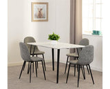 MARLOW & ATHENS DINING SET (X4 CHAIRS) - WHITE MARBLE/GREY FAUX LEATHER