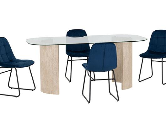 MODENA & LUKAS DINING SET (X4 CHAIRS) - CREAM/SAPPHIRE BLUE VELVET