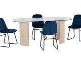 MODENA & LUKAS DINING SET (X4 CHAIRS) - CREAM/SAPPHIRE BLUE VELVET
