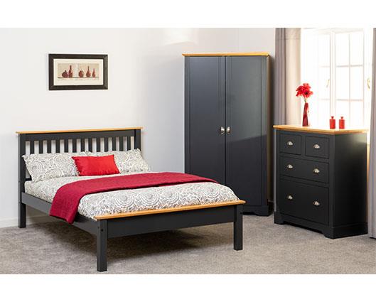 MONACO 4'6" LOW END BED - DARK GREY/OAK EFFECT
