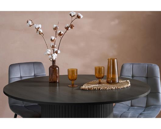 Axel Round Fluted Dining Table with 4 Fabric Chairs - Black