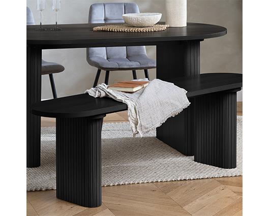 Axel Oval Fluted Dining Table with 2 Fabric Chairs and 1 Bench - Black