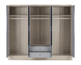 Neptune 6 Door 2 Drawer Mirrored Wardrobe - Grey Gloss/Light Oak Effect Veneer