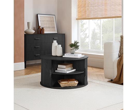 Axel Round Fluted Coffee Table with Storage - Black