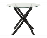 SHELDON ROUND GLASS TOP DINING SET (X4 CHAIRS) - CLEAR GLASS/GREY VELVET FABRIC