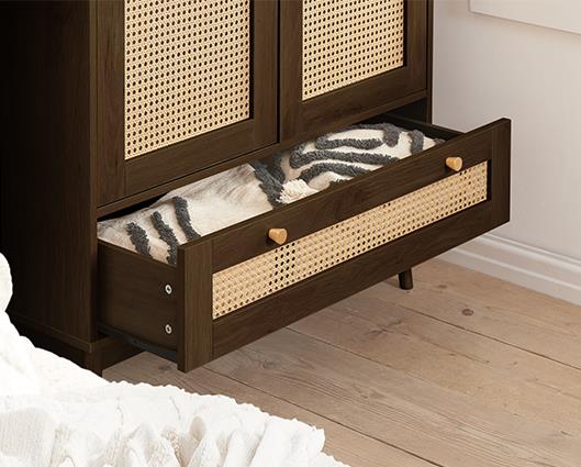 Croxley 2 Door 1 Drawer Rattan Wardrobe - Walnut