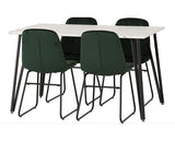MARLOW & LUKAS DINING SET (X4 CHAIRS) - WHITE MARBLE/EMERALD GREEN VELVET