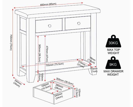 WINDSOR 2 DRAWER CONSOLE TABLE - IVORY/OAK