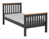 MONACO 3' HIGH END BED - DARK GREY/OAK EFFECT