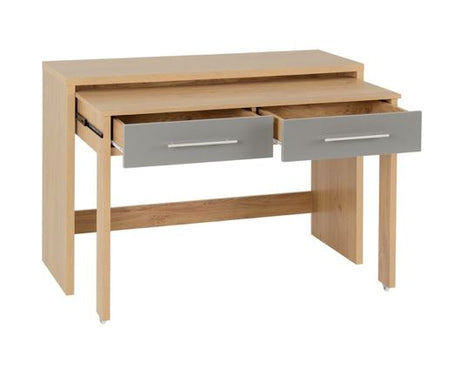 Santos 2 Drawer Slider Desk - Grey High Gloss/Light Oak Effect Veneer