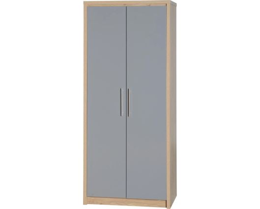 Santos 2 Door Wardrobe - Grey High Gloss/Light Oak Effect Veneer