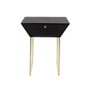 Apollo metal 1 drawer bedside cabinet, black with gold handle and legs