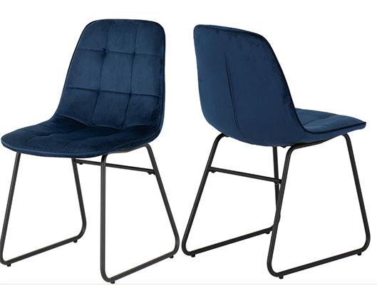 ATHENS RECT & LUKAS DINING SET (X4 CHAIRS) - CONCRETE/SAPPHIRE BLUE VELVET