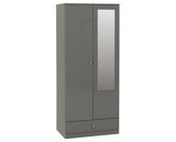DENVER 2 DOOR 1 DRAWER MIRRORED WARDROBE - GREY GLOSS
