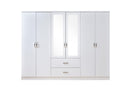 6 Door Wardrobe - White (Chrome Handles)