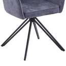 Aspen swivel dining armchairs, grey fabric with black metal legs (pair)